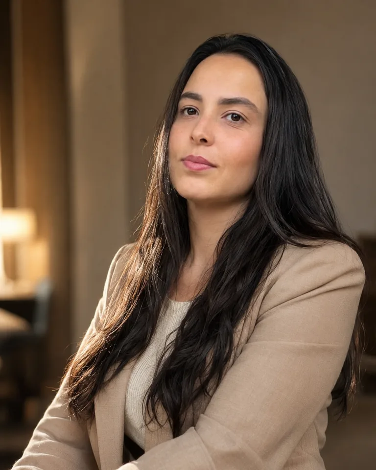 Monique Vettorato, terapeuta holística, em retrato sereno e acolhedor.